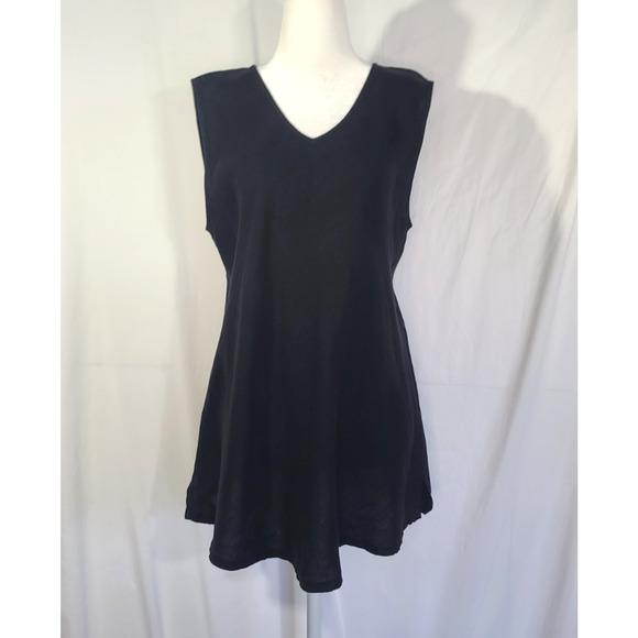 Matchpoint USA Womens 100% Linen Solid Black V-Neck Tunic Top Medium - Picture 1 of 5